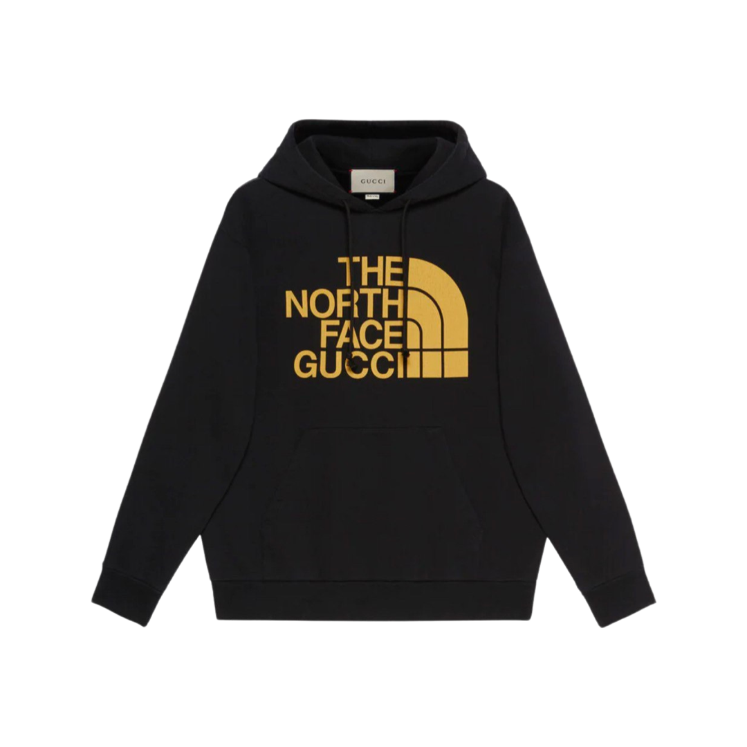 Gucci The North Face Logo-print Cotton-jersey Hoodie In Black Yellow