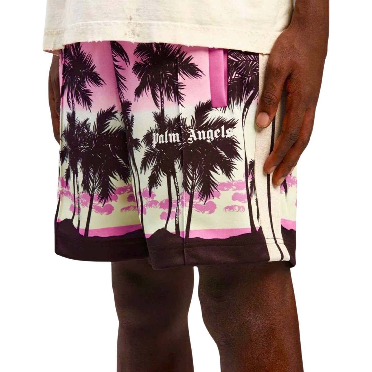 Palm Angels sunset palm-print striped track shorts