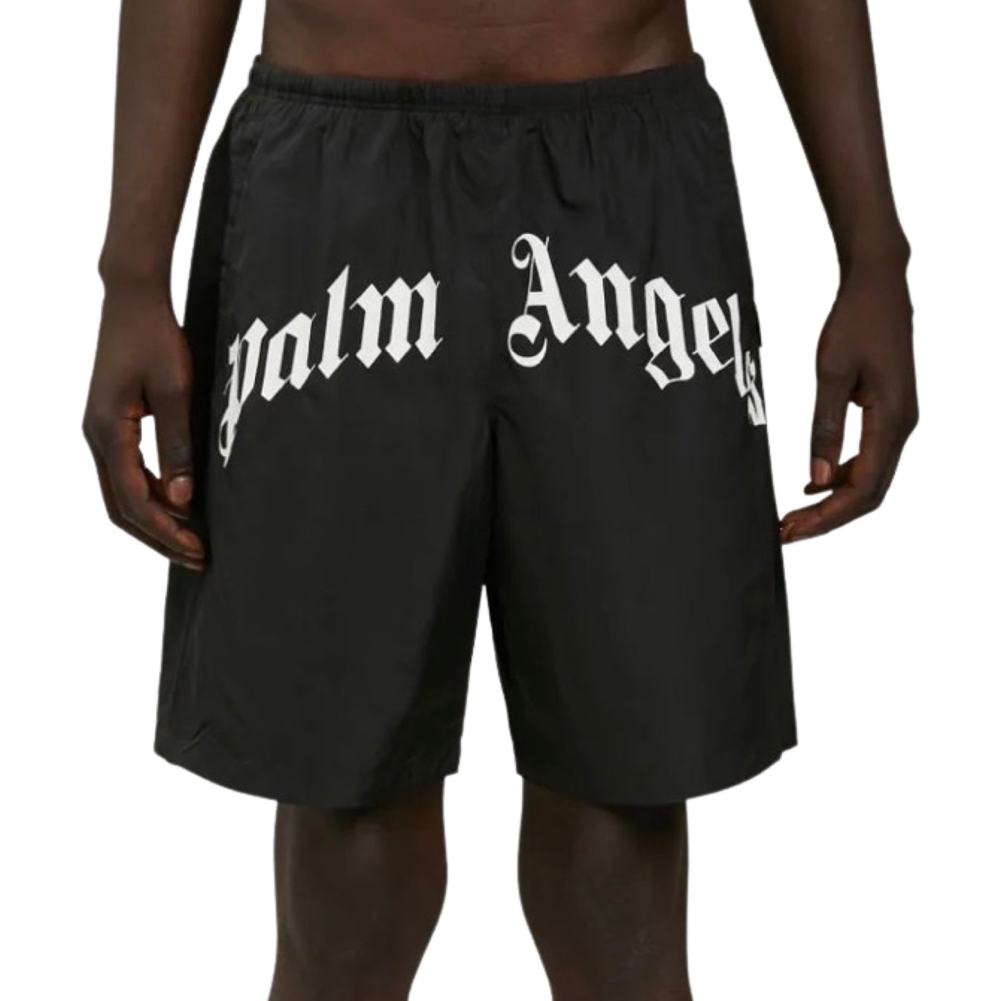 Palm Angels Curved logo print nylon swim shorts Black