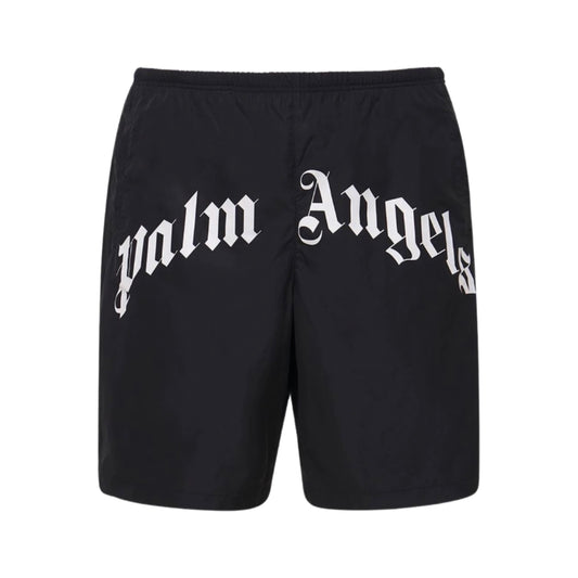 Palm Angels Curved logo print nylon swim shorts Black