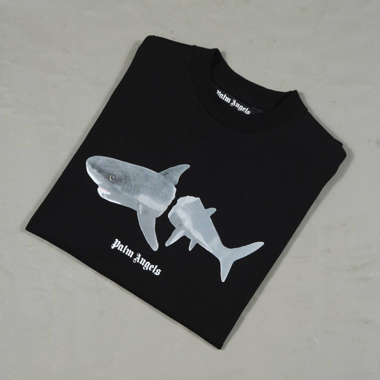 Palm Angels Shark print logo T-shirt Black
