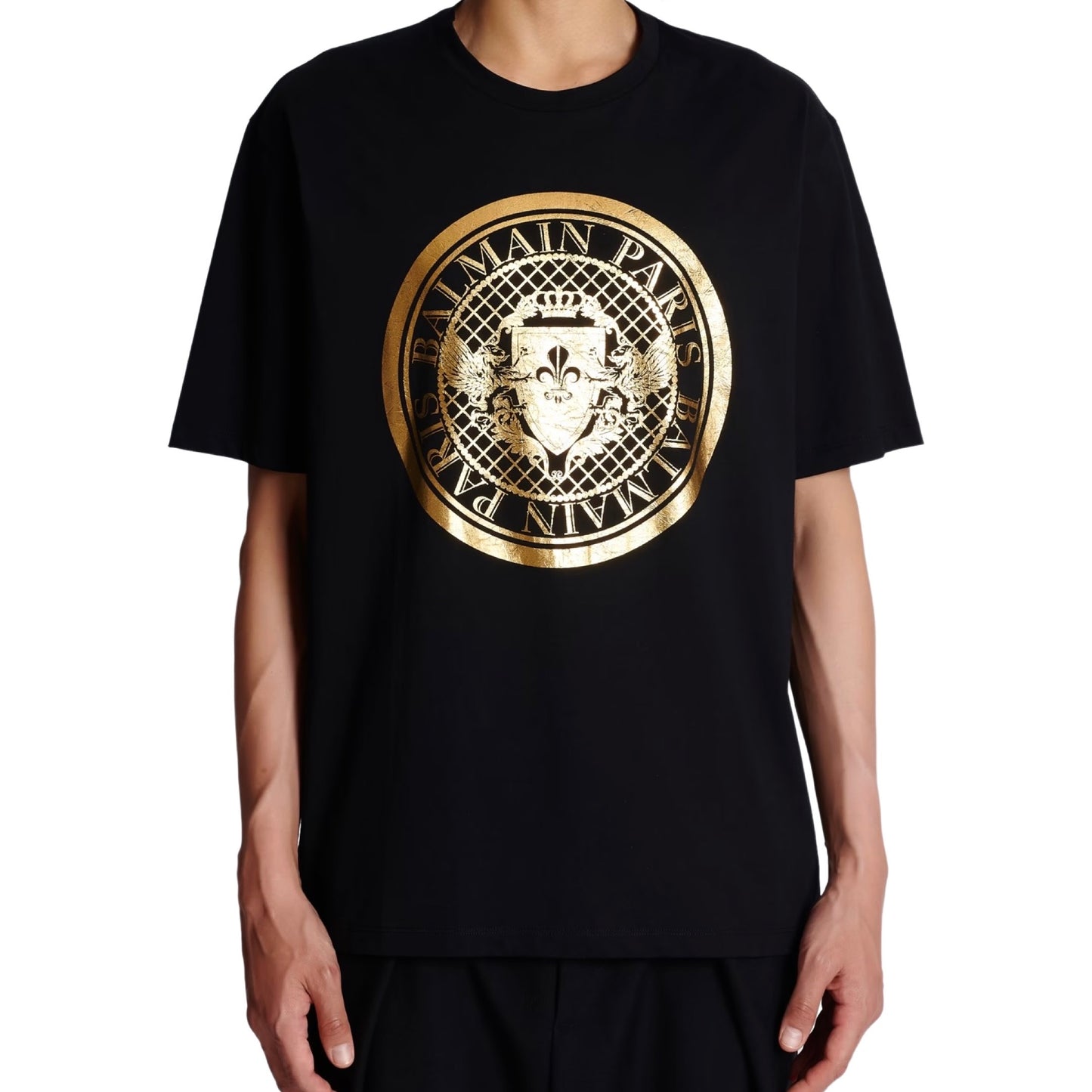 Balmain Gold Metallic Coin logo print T-shirt Black