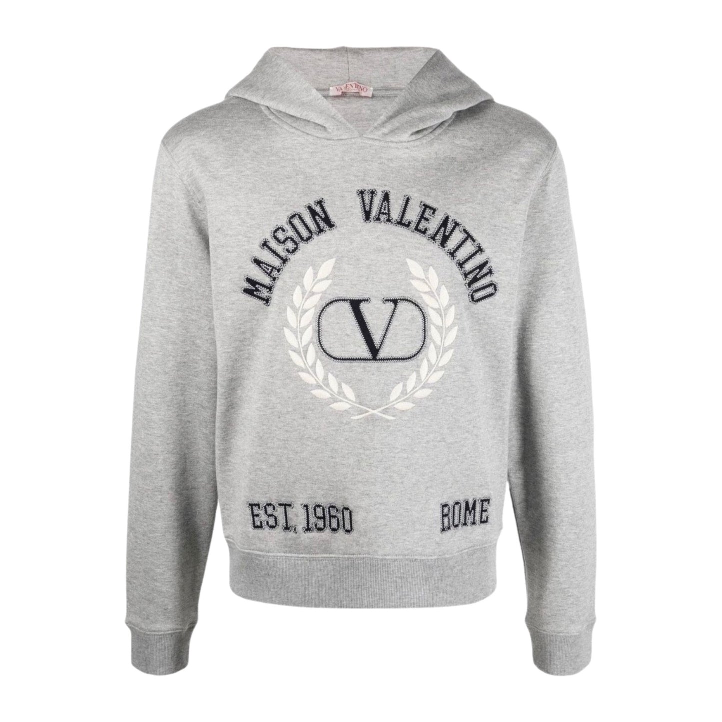 Valentino V logo Crest embroidered Hoodie Gray