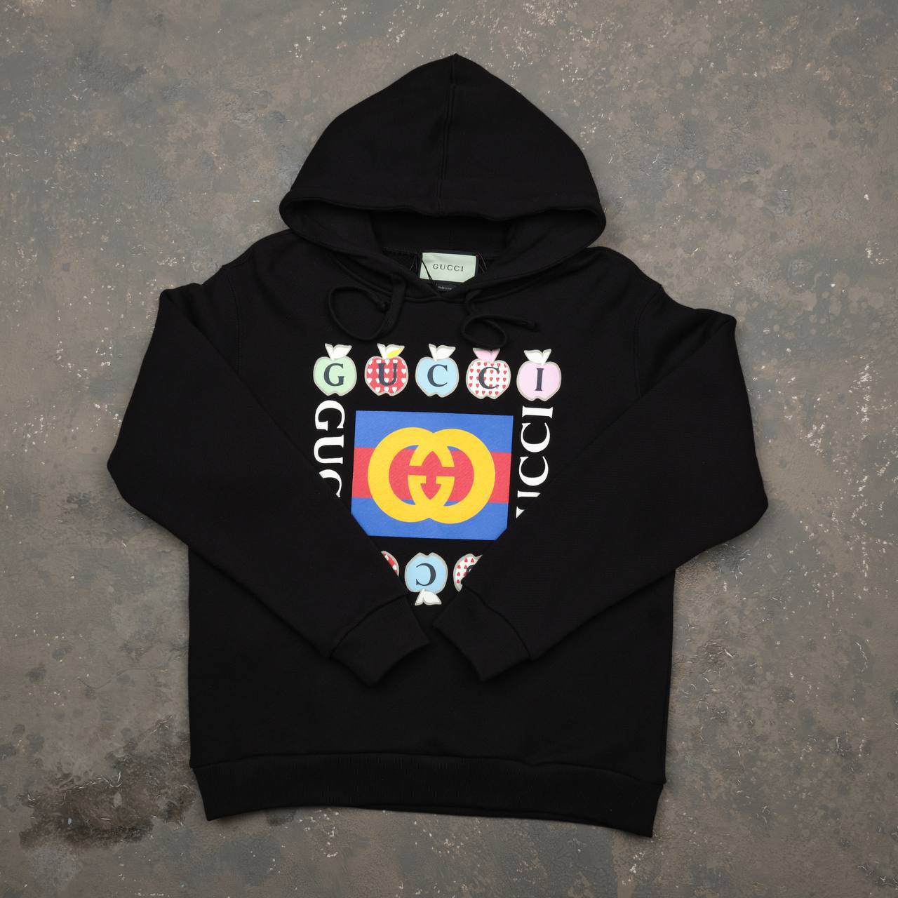 Gucci apple print cotton hoodie Black GangsStoryStore