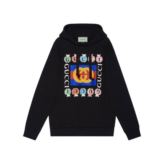Gucci apple-print cotton hoodie Black