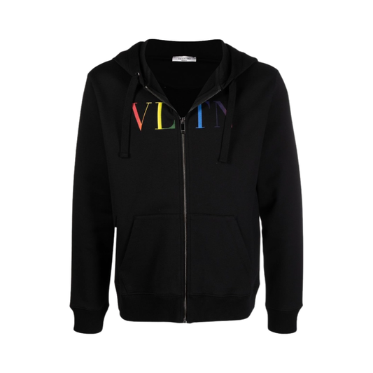 Valentino Rainbow logo-print long-sleeve Hoodie Black
