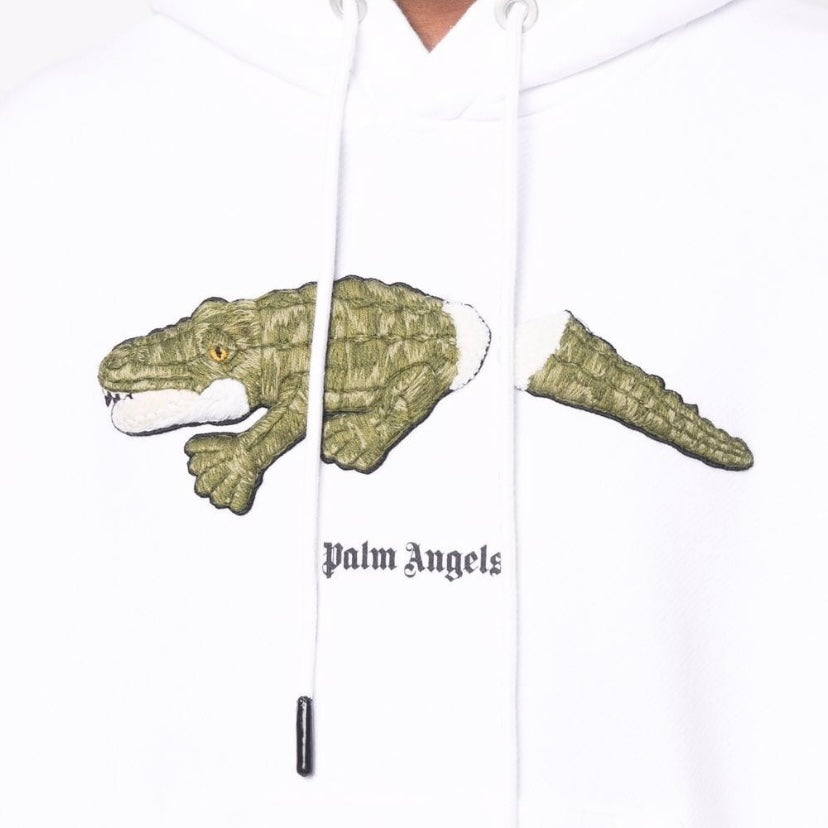 Palm Angels Crocodile motif print cotton Hoodie White