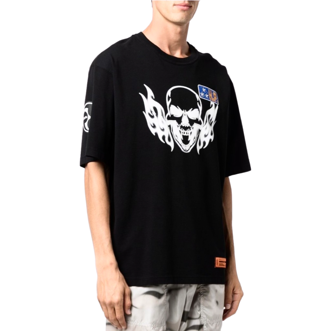 Heron Preston Flaming skull-print cotton T-shirt Black