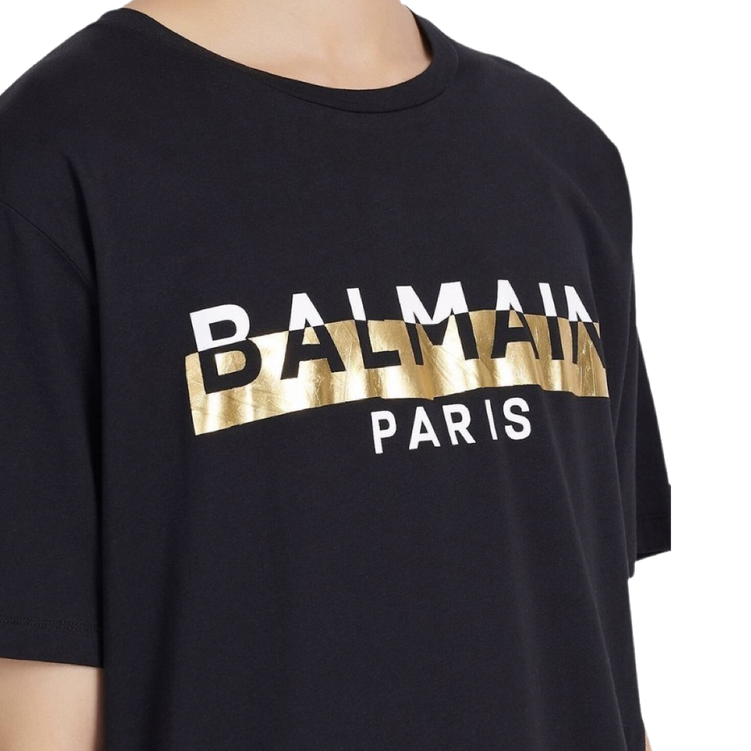 Balmain Golden-tone logo-print  T-shirt Black