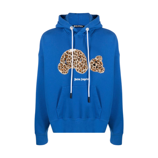 Palm Angels Leopard Teddy Bear Hoodie Blue