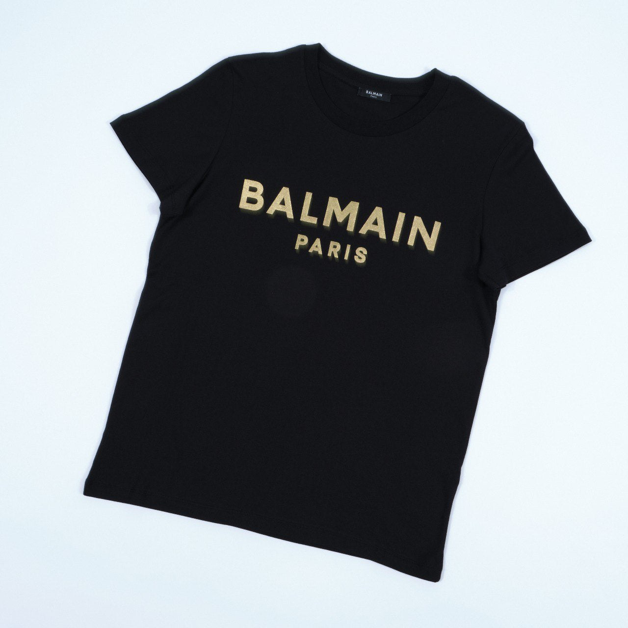 Balmain Gold foil logo short sleeve T-shirt Black